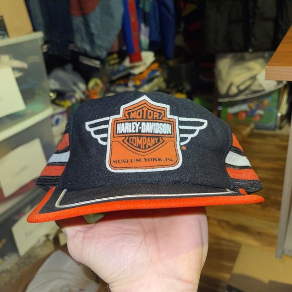 Vintage Harley Davidson Museum Snapback Trucker Hat 3 Three Stripes USA York PA - Picture 12 of 12